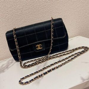 Chanel Black Mini Satin Chocolate Bar Flap Bag Vintage Poor/Fair Condition